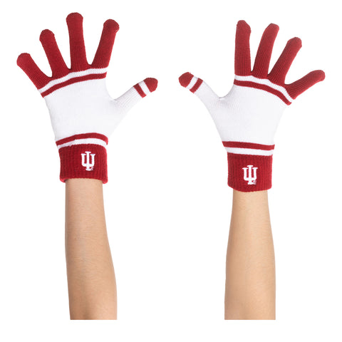 Indiana Hoosiers Crimson and White Stripe Gloves - Front View