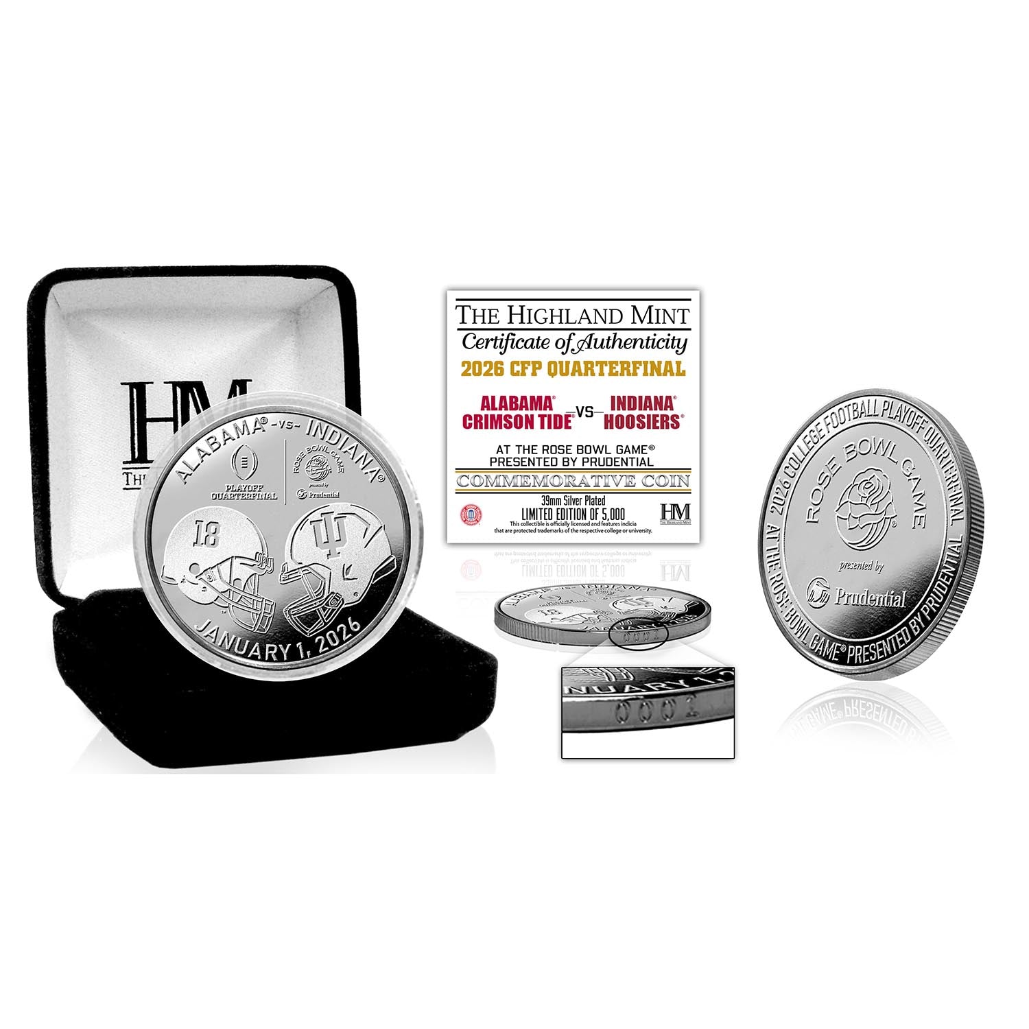 Alabama vs Indiana Rose Bowl 2025-26 College Football Playoff Quarterfinal Silver Game Coin