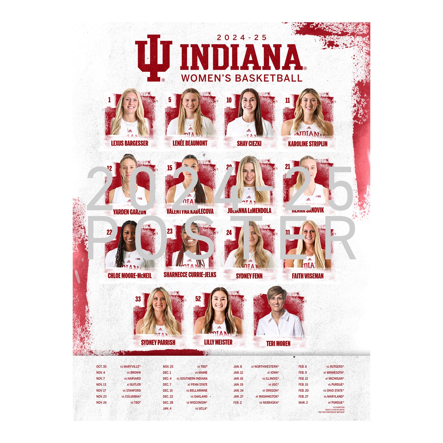 Indiana Hoosiers 24/25 Women's Basketball Schedule Poster Official