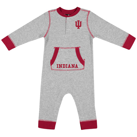 Infant Indiana Hoosiers Power Shortage Grey Romper - Front View