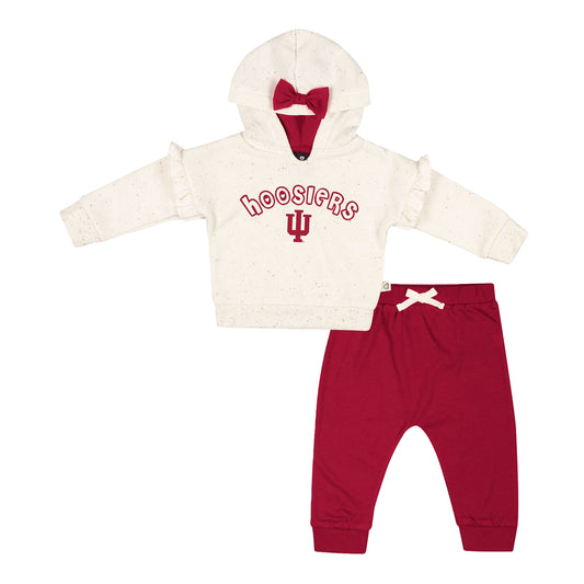 Infant Indiana Hoosiers Wrapped In A Bow Set - Natural/Crimson - Front View