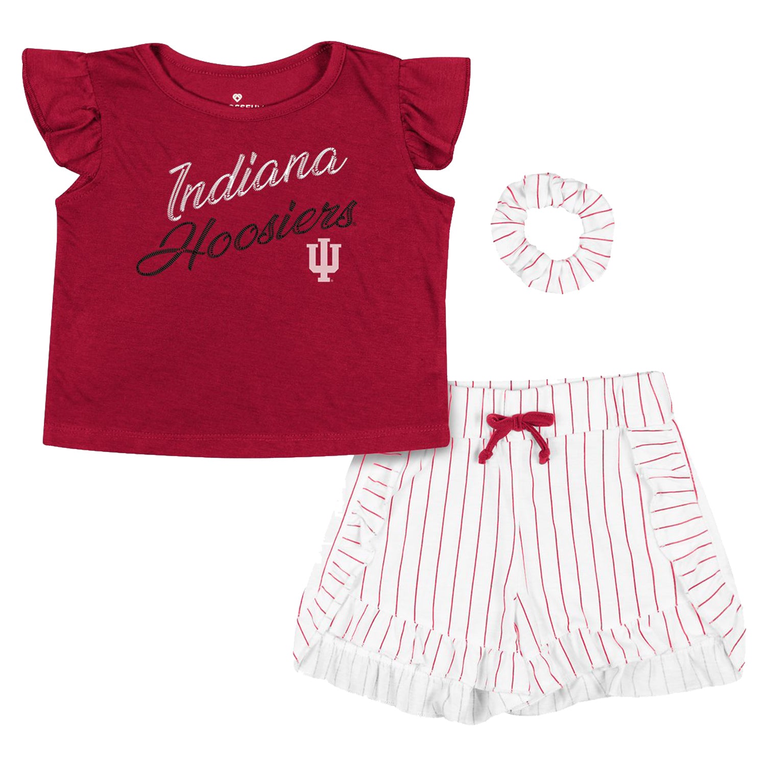 Girls Indiana Hoosiers Harrington Crimson Tee & Short Set - Full Front View