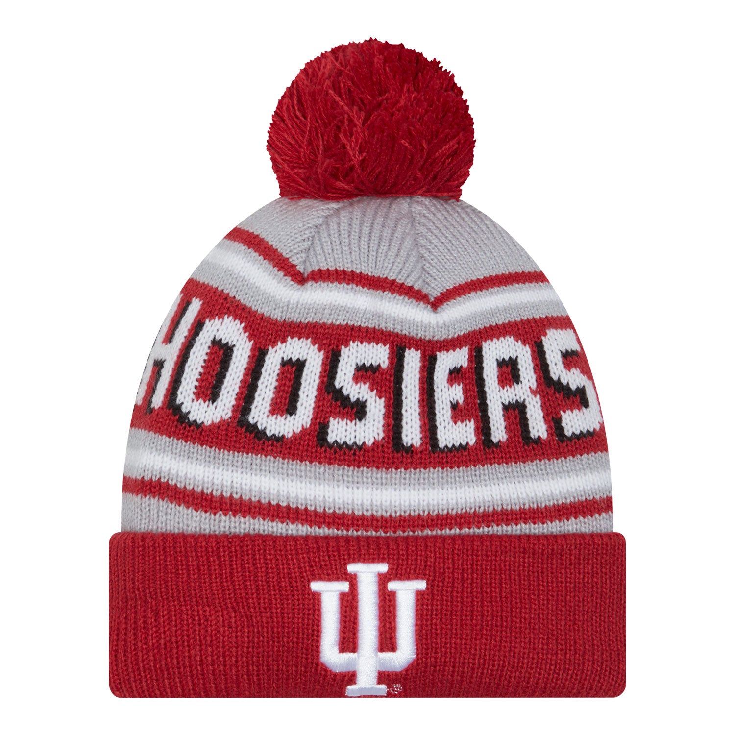 Youth Indiana Hoosiers Wordmark Pom Crimson Knit Hat - Front View