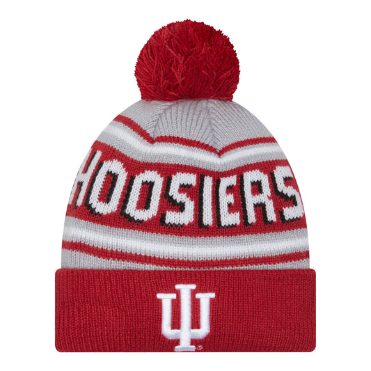Youth Indiana Hoosiers Wordmark Pom Crimson Knit Hat - Front View