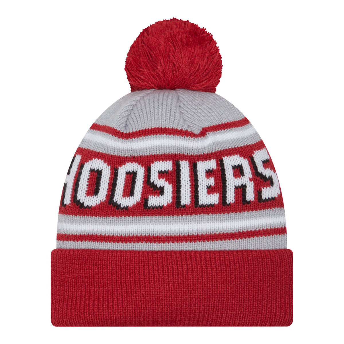 Youth Indiana Hoosiers Wordmark Pom Crimson Knit Hat - Back View