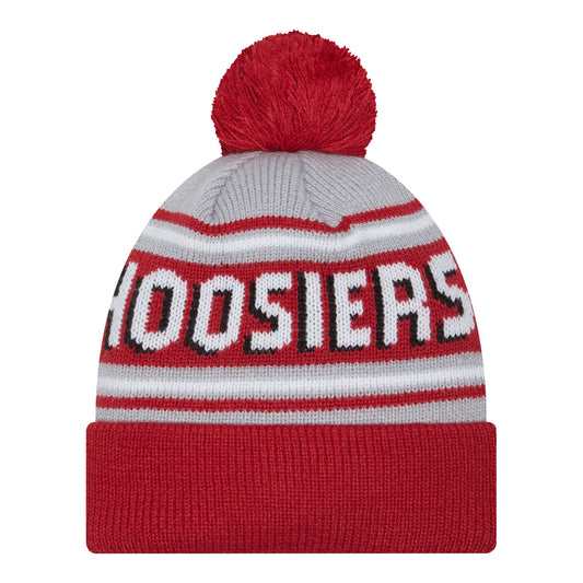 Youth Indiana Hoosiers Wordmark Pom Crimson Knit Hat - Back View