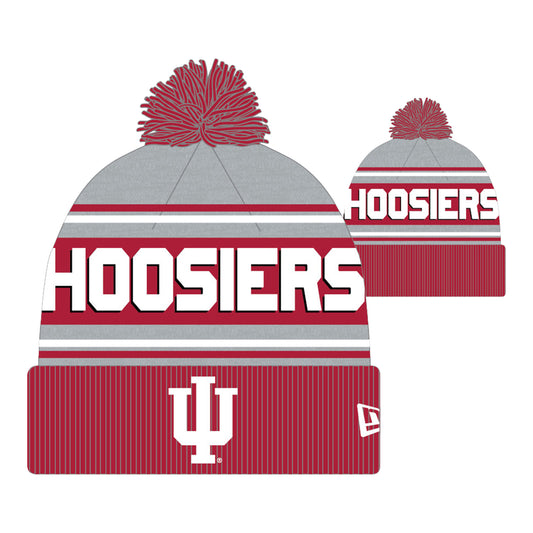 Youth Indiana Hoosiers Wordmark Pom Crimson Knit Hat - Full View