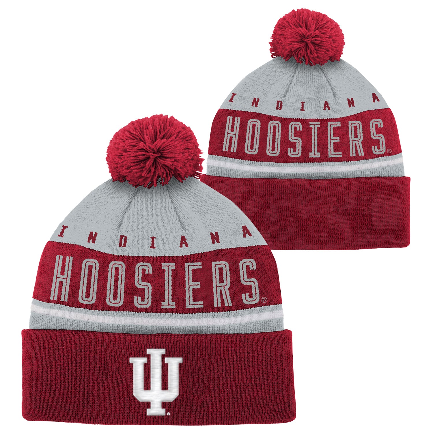 Youth Indiana Hoosiers Redzone Jacquard Crimson Knit Hat - Full View
