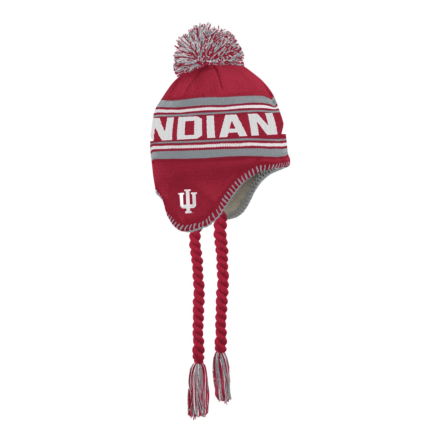 Indiana Hoosiers Youth Jacqyard Tassel Pom Crimson Knit Hat - Side View