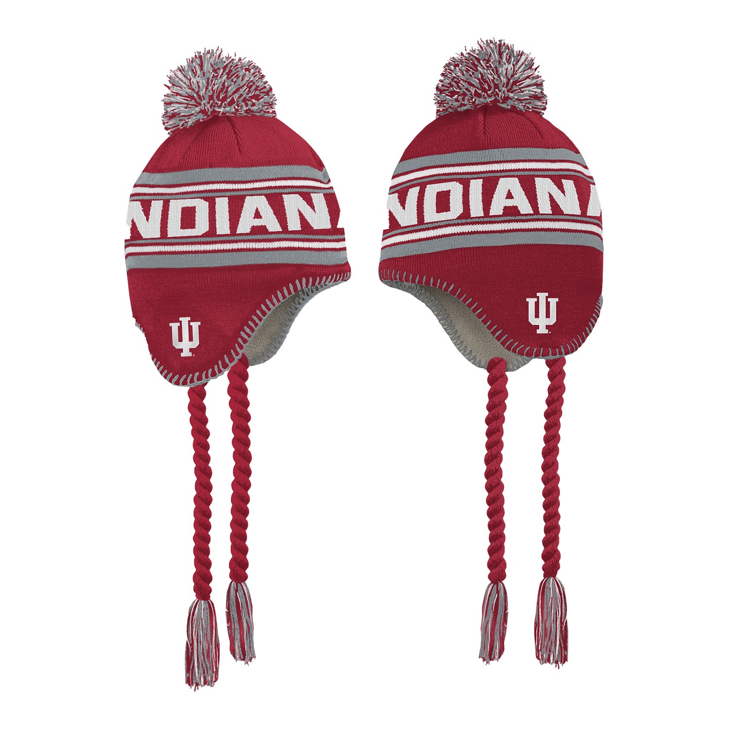 Indiana Hoosiers Youth Jacqyard Tassel Pom Crimson Knit Hat - Full View