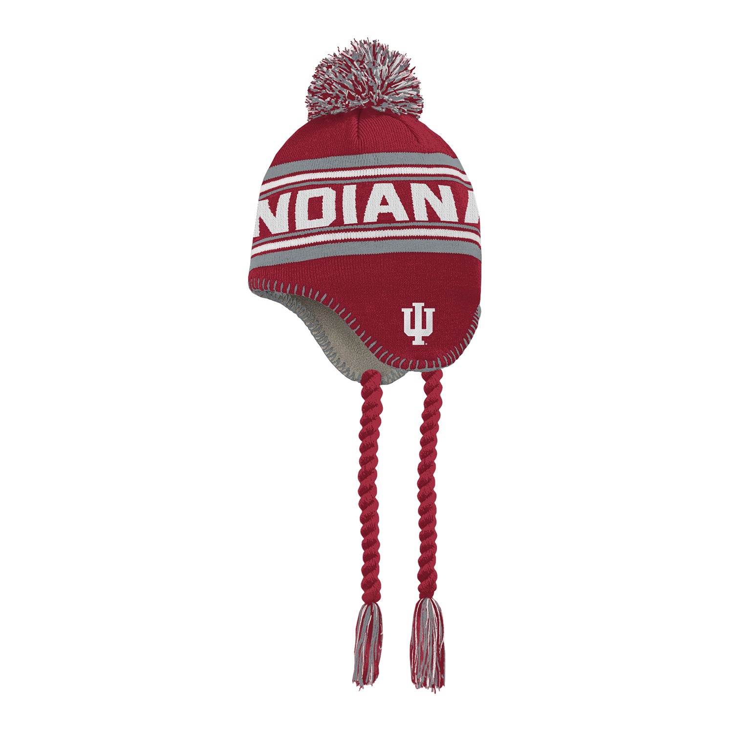 Indiana Hoosiers Youth Jacqyard Tassel Pom Crimson Knit Hat - Front View