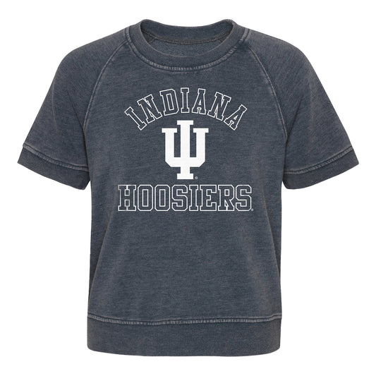 Girls Indiana Hoosiers Cheer Squad Crewneck Short Sleeve Grey Sweatshirt - Front View