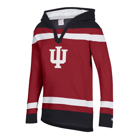 Youth Indiana Hoosiers Big Stripe Hockey Crimson Hooded Sweatshirt - Front View