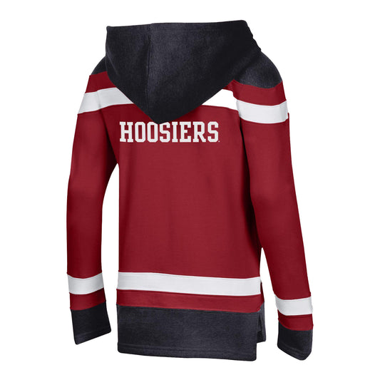 Youth Indiana Hoosiers Big Stripe Hockey Crimson Hooded Sweatshirt - Back View