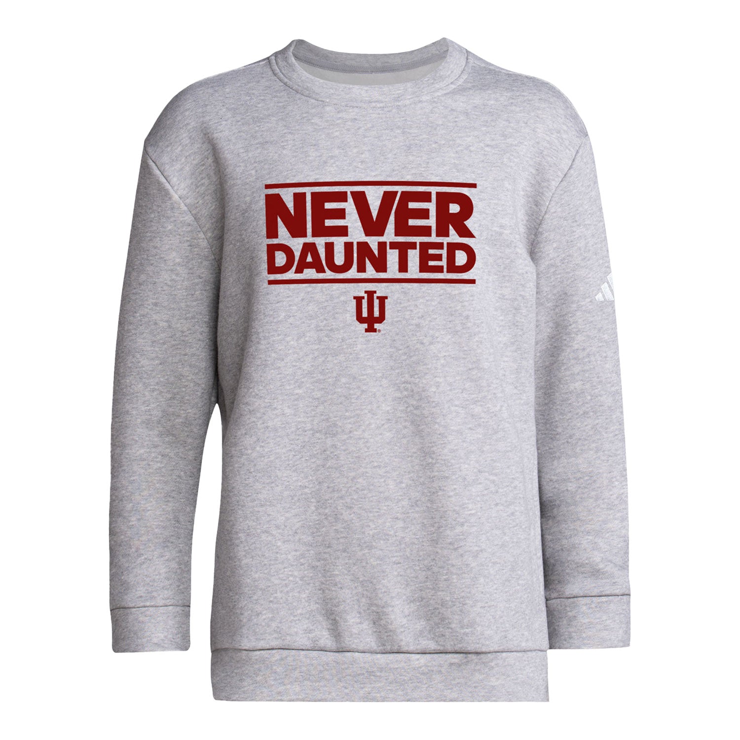 Youth Indiana Hoosiers Never Daunted Grey Crew Sweatshirt - Front View