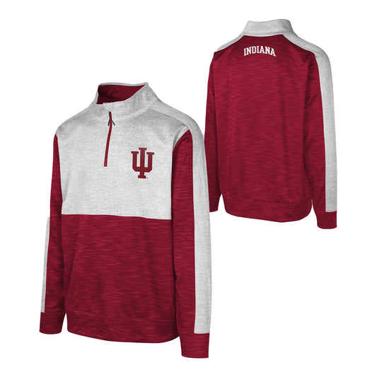 Indiana Hoosiers Youth Streak Fleece 1/2 Zip Grey and Crimson Pullover - Full View