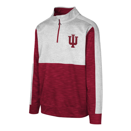 Indiana Hoosiers Youth Streak Fleece 1/2 Zip Grey and Crimson Pullover - Front VIew