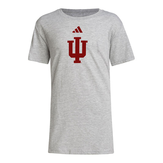 Youth Indiana Hoosiers Adidas Primary Logo Grey T-Shirt - Front View