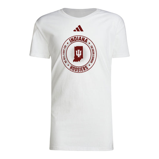 Youth Indiana Hoosiers Adidas In The Round White T-Shirt - Front View