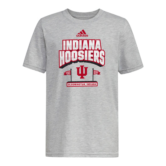 Indiana Hoosiers Youth Adidas Stake Your Claim Grey T-Shirt - Front View