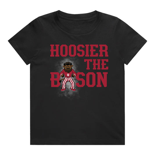 Indiana Hoosiers Hoosier the Bison Youth Black Graphic T-Shirt - Front View