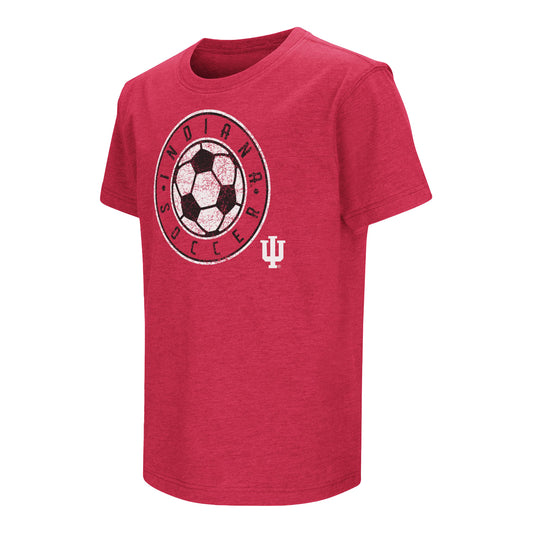 Youth Indiana Hoosiers Soccer Ball Crimson T-Shirt - Front View