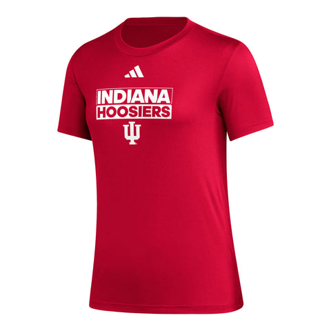 Ladies Indiana Hoosiers Adidas Stacked Crimson T-Shirt - Front View