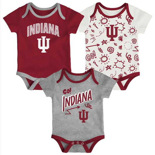 Indiana Hoosiers Newborn Onesie All Day Play 3 Pack - Front View