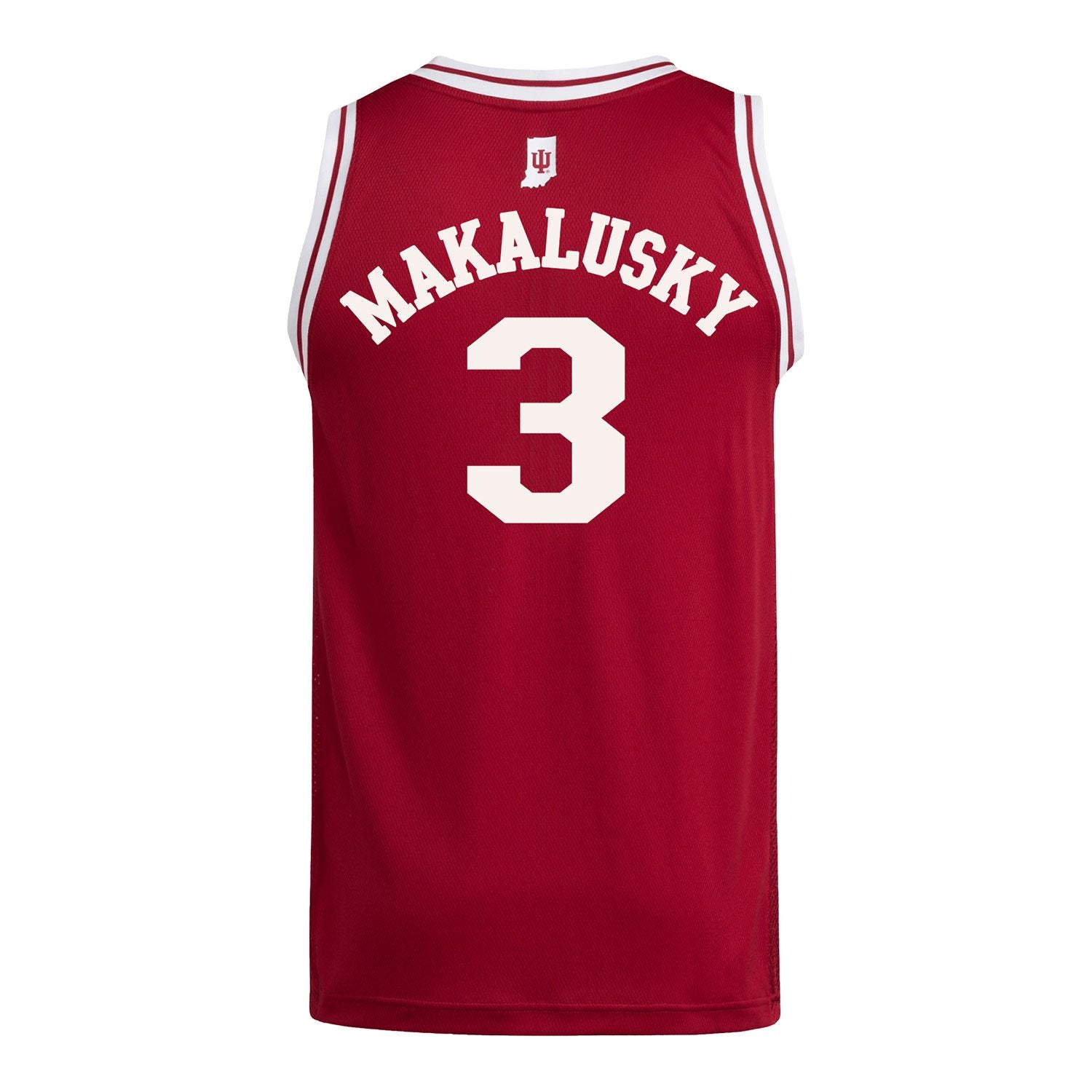 Indiana Hoosiers Adidas #3 Maya Makalusky Student Athlete Youth Crimson Basketball Jersey - Back View