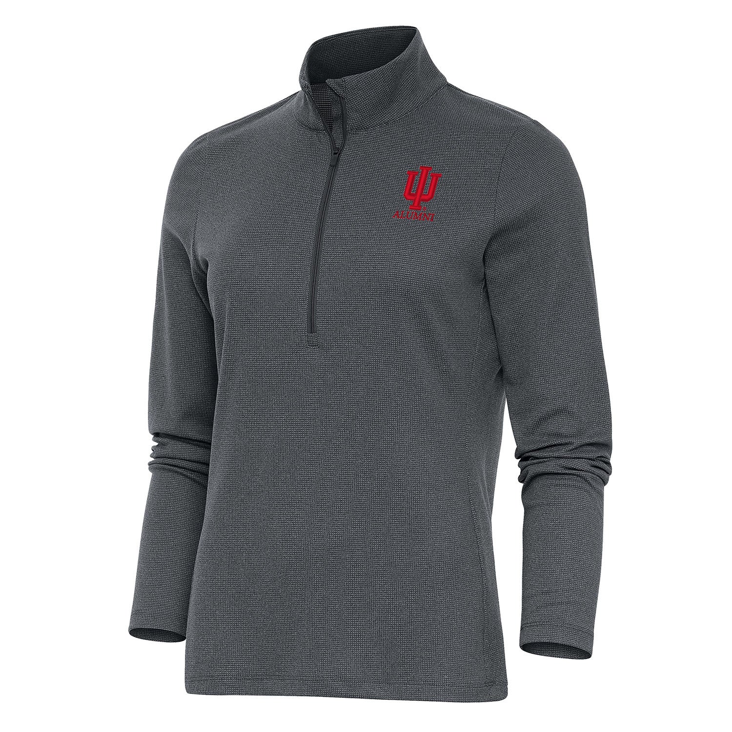 Ladies Indiana Hoosiers Epic Alumni 1/4 Zip Jacket in Charcoal Grey - Front View