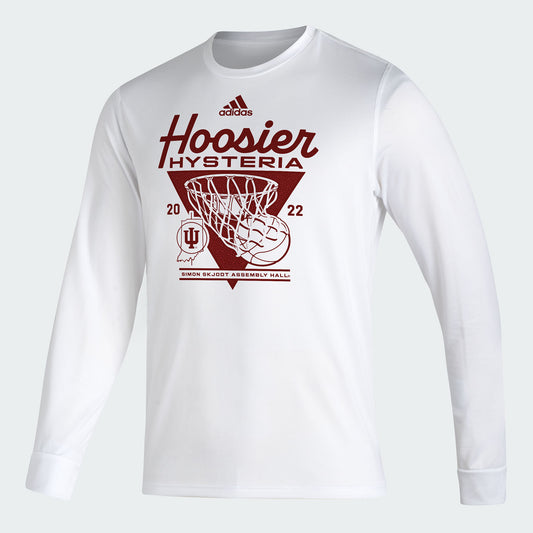 Indiana Hoosiers Adidas Hoosier Hysteria Long Sleeve T-Shirt in White - Front View