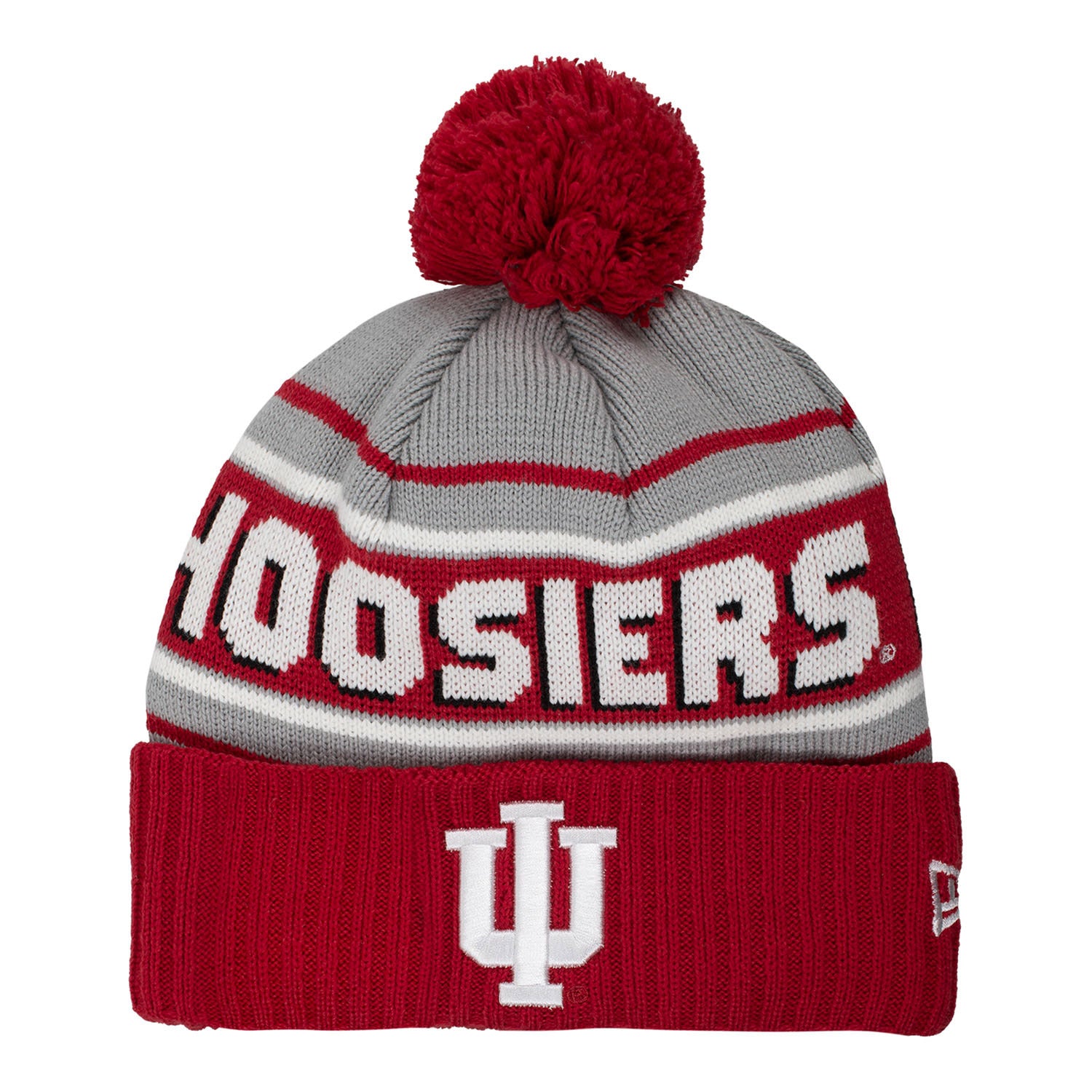Indiana Hoosiers Wordmark Stripe Knit Hat in Crimson & Grey - Front View