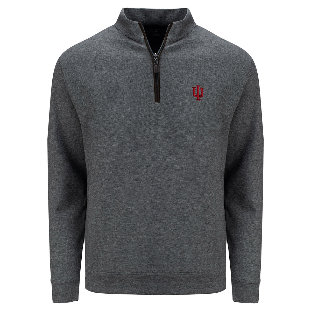 Indiana Hoosiers End to End Interlocking Logo 1/4 Zip Grey Jacket - Front View