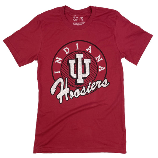 Indiana Hoosiers Script Drop Shadow T-Shirt in Crimson - Front View