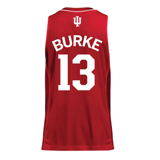 Indiana Hoosiers Adidas Student Athlete Crimson Men's Basketball Student Athlete Jersey #13 Shaan Burke - Back View