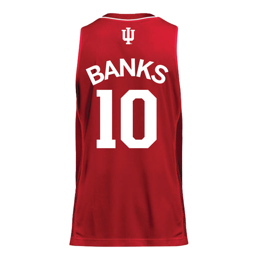 Indiana Hoosiers Adidas Student Athlete Men's Basketball Crimson Student Athlete Jersey #10 Kaleb Banks - Back View