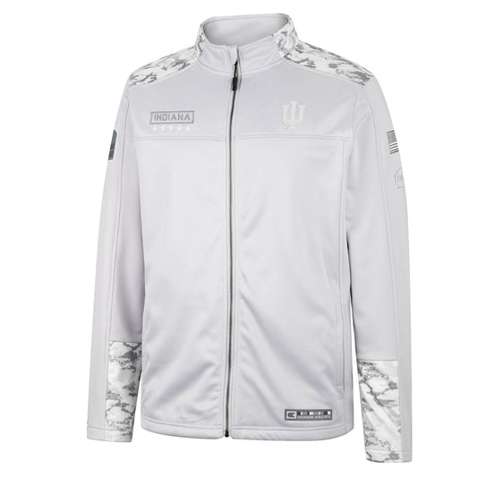 Indiana Hoosiers Duke Full Zip Jacket in Light Grey with Camo Accents - Front View