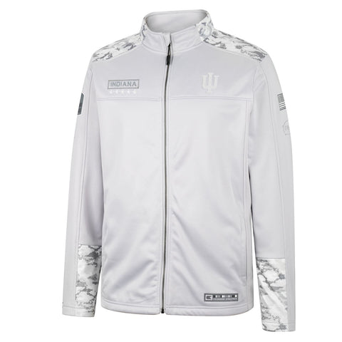 Indiana Hoosiers Duke Full Zip Jacket in Light Grey with Camo Accents - Front View