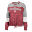 Ladies Indiana Hoosiers Joanna Tie Front Long Sleeve in Crimson, Grey and White - Front View