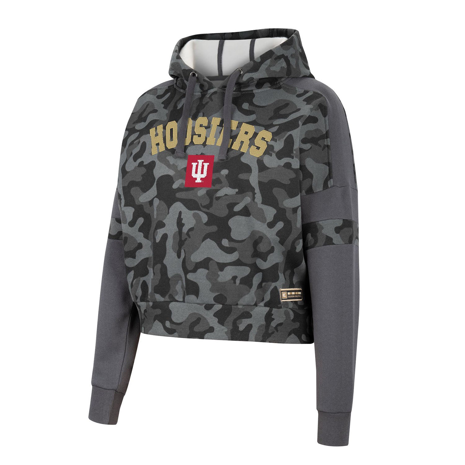 Ladies Indiana Hoosiers Airborne Meet & Greet Hoodie in Charcoal Camo - Front View