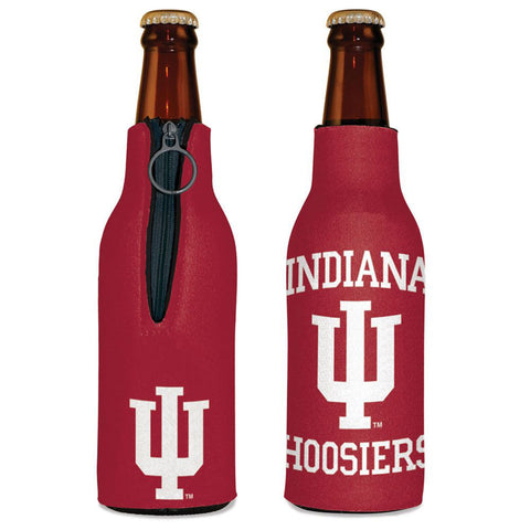 Indiana Hoosiers Primary Bottle Coozie in Crimson - Front and Back View
