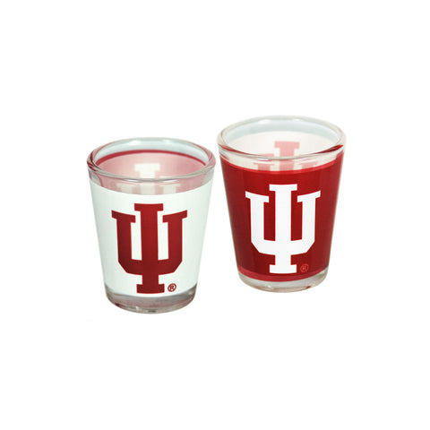 Indiana Hoosiers Two Tone Logo Shot Glass in Crimson and White - Front and Back View