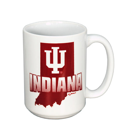 Indiana Hoosiers State Indiana Ceramic Mug in White and Crimson - Front View