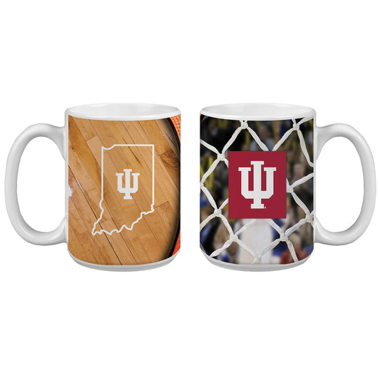 Indiana Hoosiers 15 Oz. Java Basketball Mug - White - Side by Side View