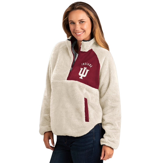 Ladies Indiana Hoosiers Fuzzy Skybox Jacket in White - Front View