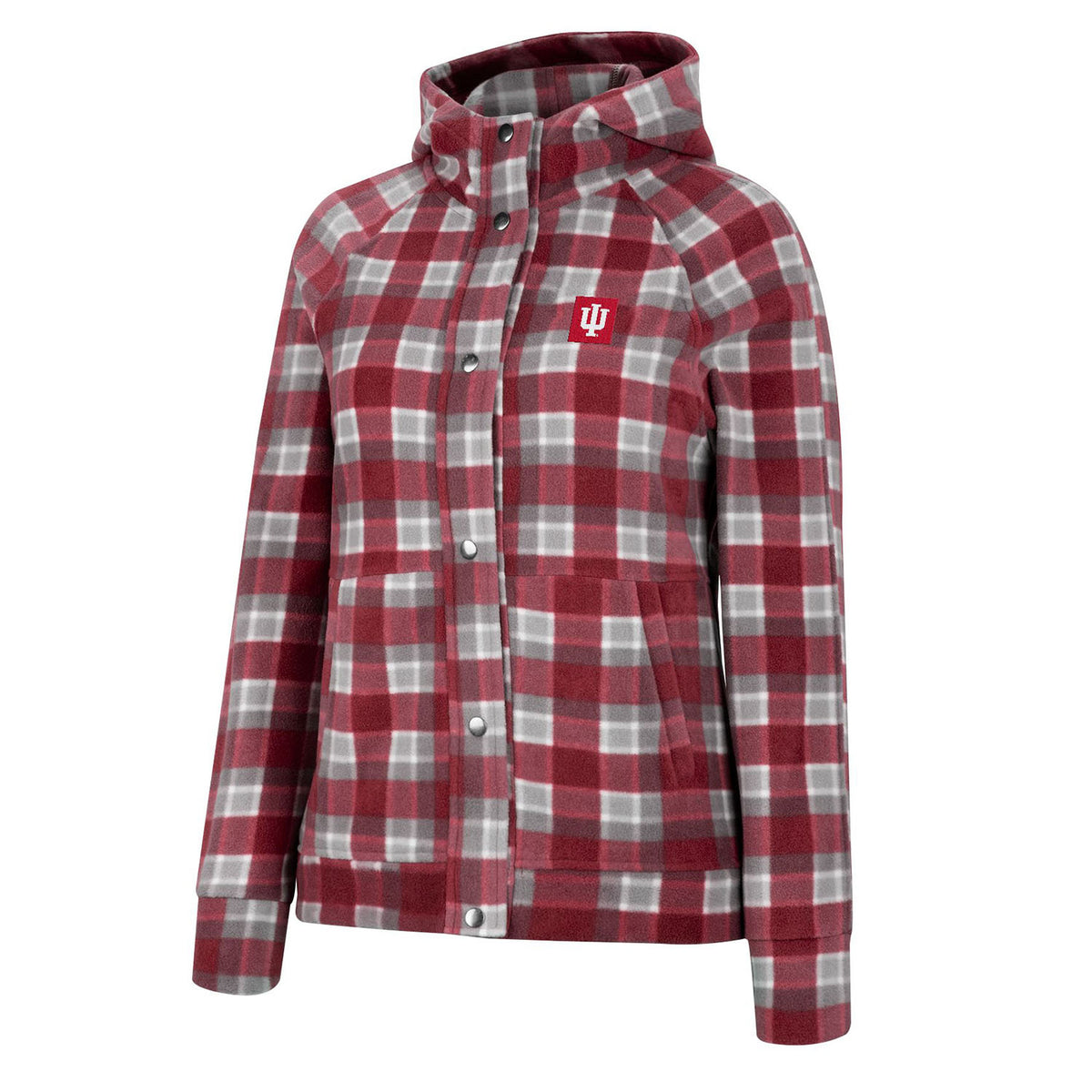Ladies Indiana Hoosiers Boombox Snap Up Jacket in Crimson - Front View