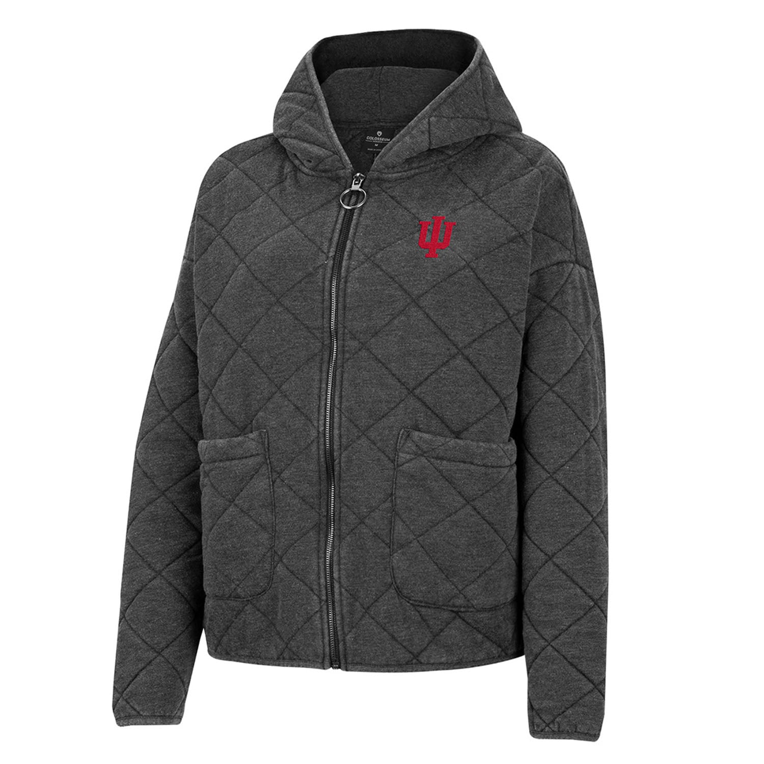 Ladies Indiana Hoosiers Jamie Quilted Hooded Jacket in Black - Front View