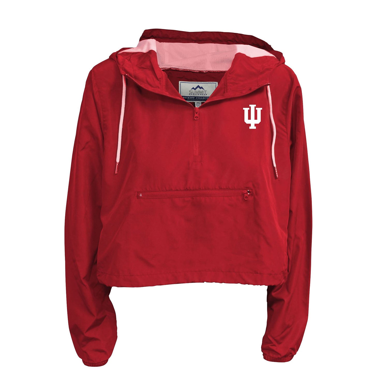 Ladies Indiana Hoosiers Crimson Crop Packable 1/4 Zip Rain Jacket - Front View