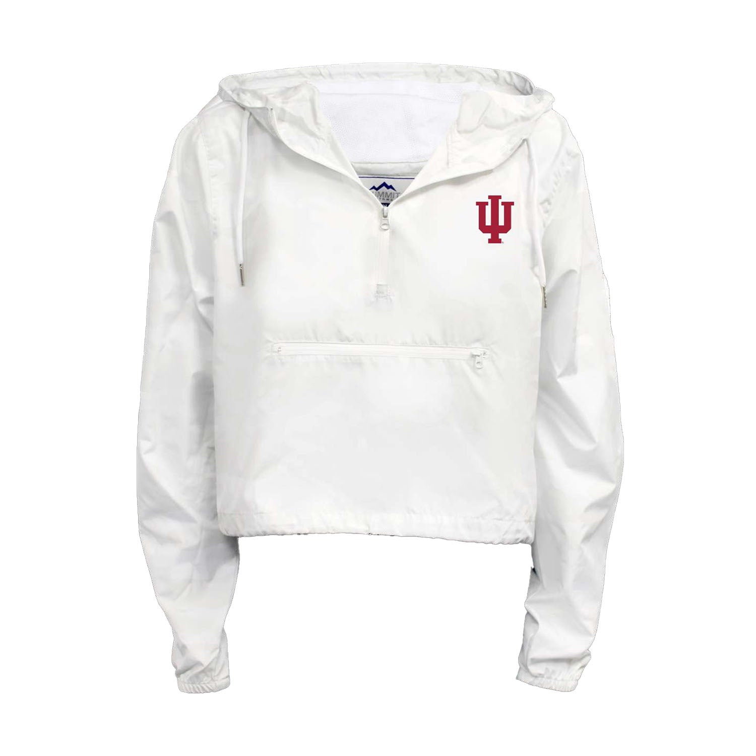Ladies Indiana Hoosiers White Crop Packable 1/4 Zip Rain Jacket - Front View