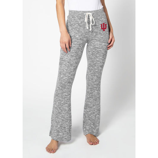 Ladies Indiana Hoosiers Comfy Flare Pants in Heathered Grey - Front View